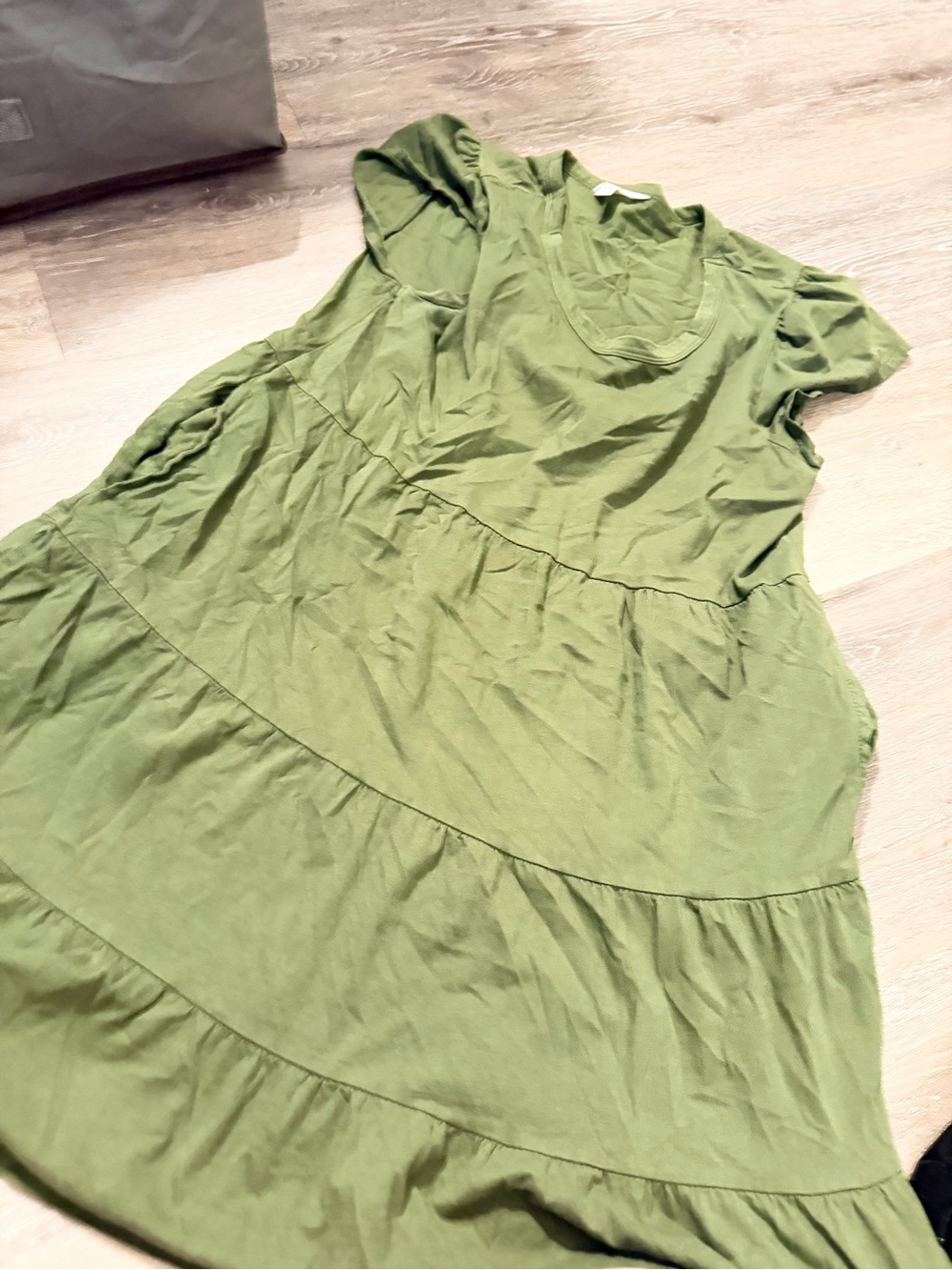 Olive Green Tiered Cotton Dress